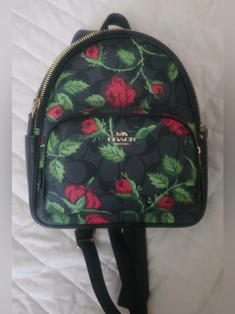 🆕🌹 COACH SUPER RARE Black Rose ‘mini court’ backpack 🎒